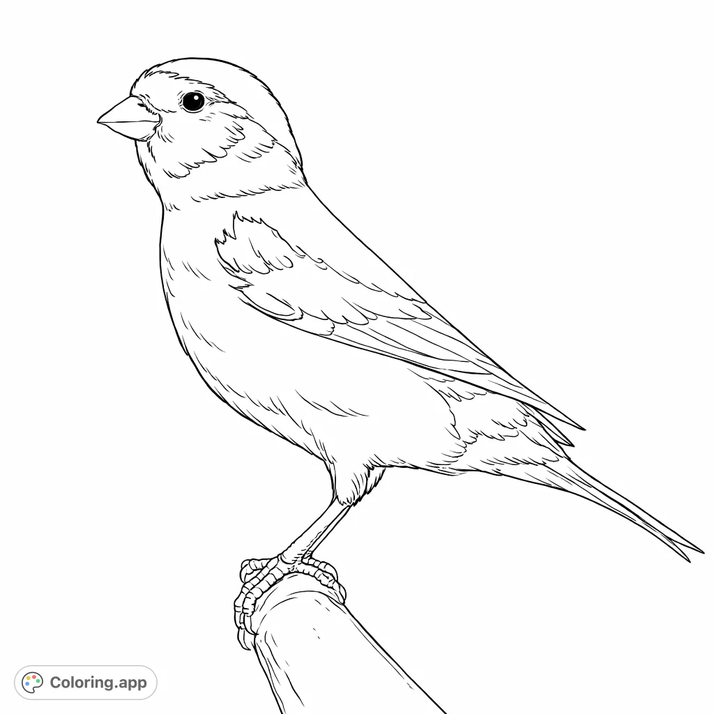 Discover this charming canary coloring page, ideal for nature lovers. Features detailed feather patterns and a simple setting.