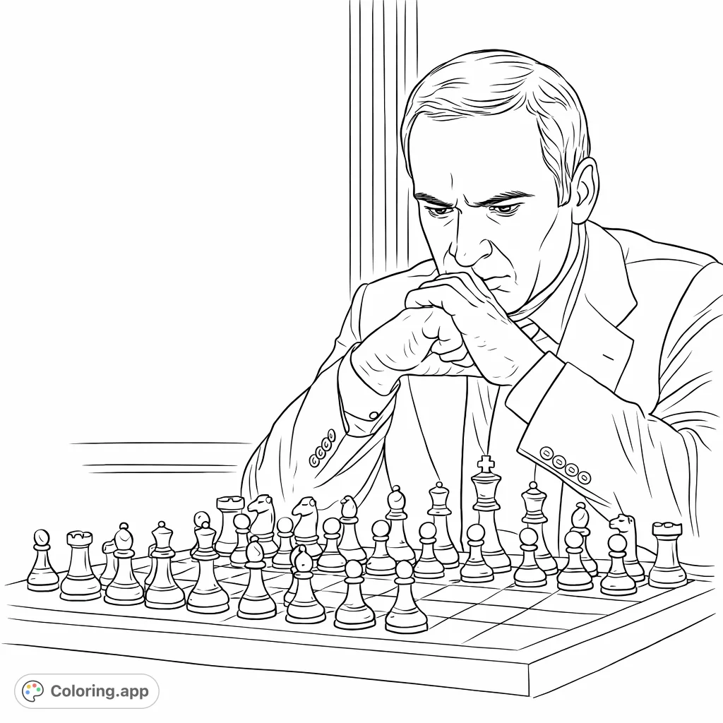 A focused chess player contemplates his next strategic move on a detailed chessboard. An engaging challenge for strategy enthusiasts and intellectual minds.