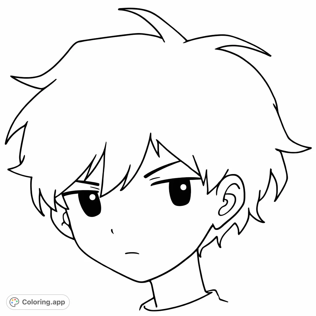 A captivating portrait of a stylized anime youth with distinct hair and an expressive, serious gaze. Perfect for fans of animated character designs.