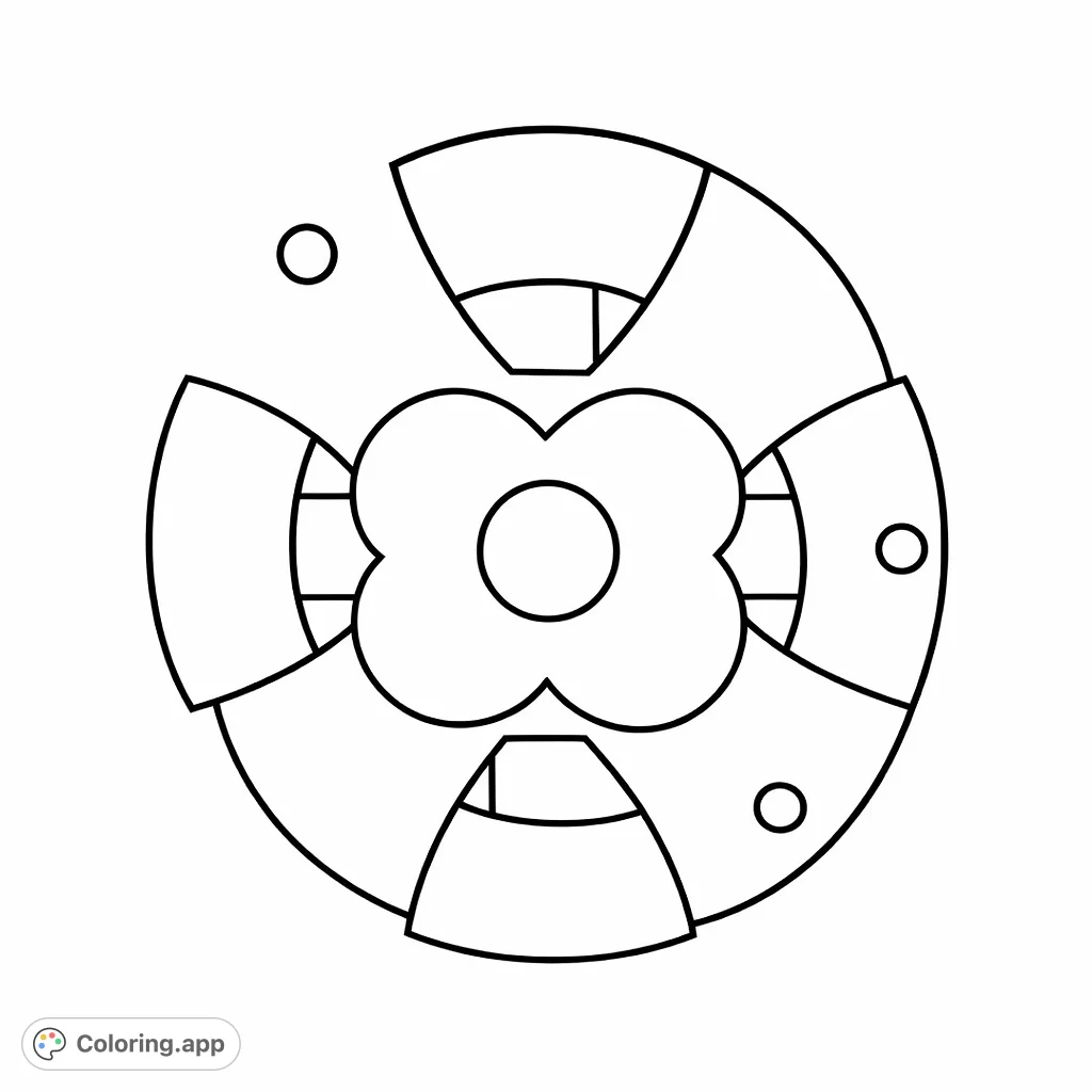 Explore a mesmerizing symmetric petal medallion design with a central focal point and intricate surrounding patterns. Perfect for a calming coloring experience.