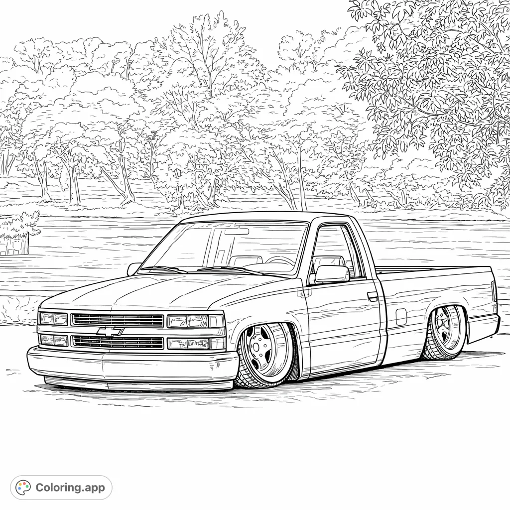 Custom Lowered Pickup Truck - Coloring.app