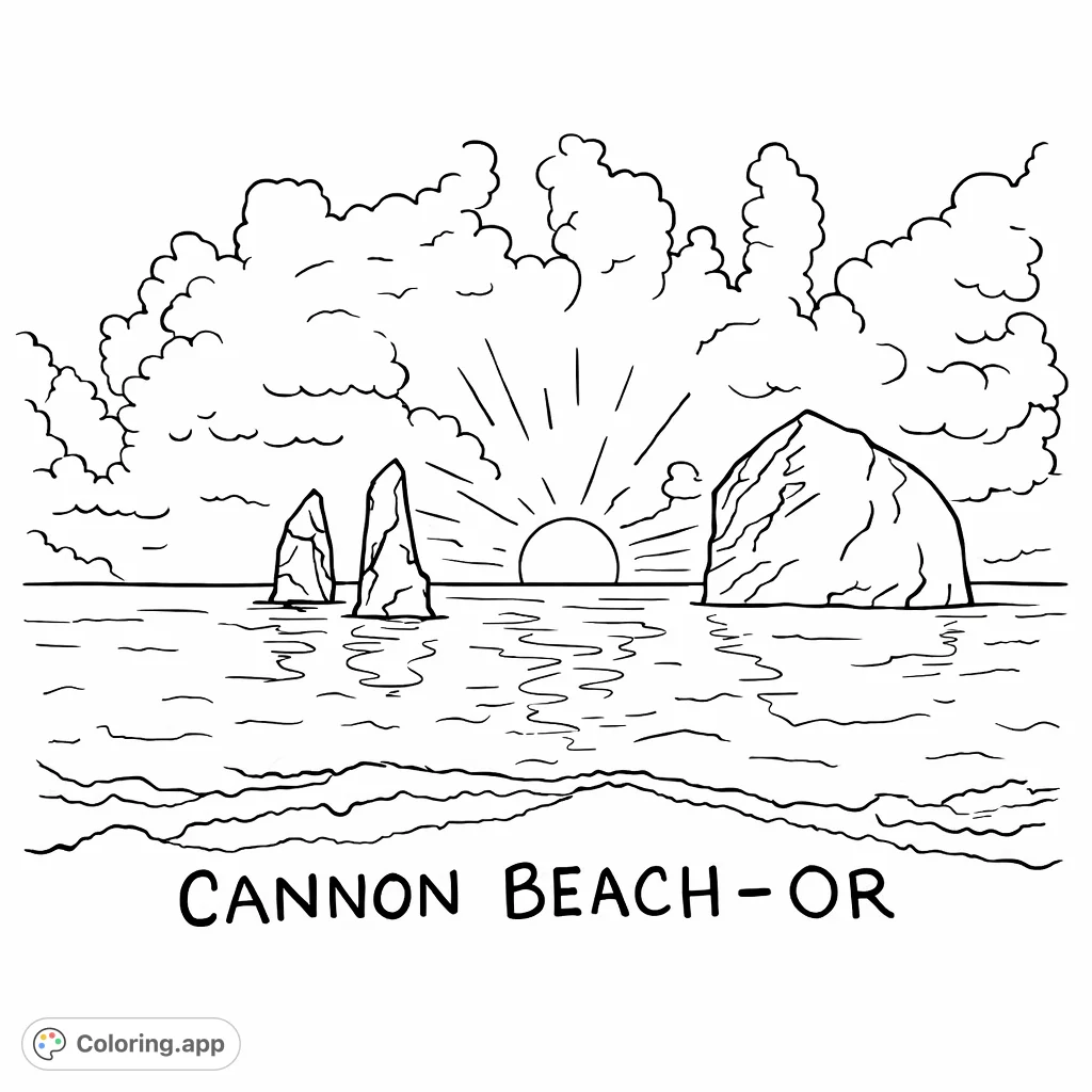 Explore a simple coastal scene featuring iconic rock formations, calm ocean waters, and a vast sky with soft clouds. A relaxing nature escape, perfect for all ages.