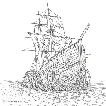 shipwreck coloring page printable