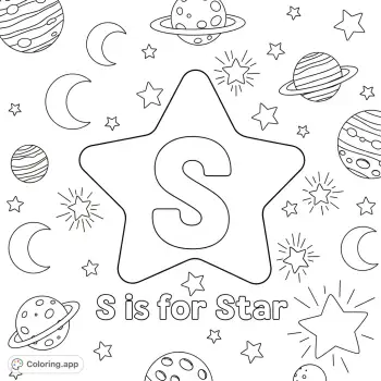 s is for star coloring page