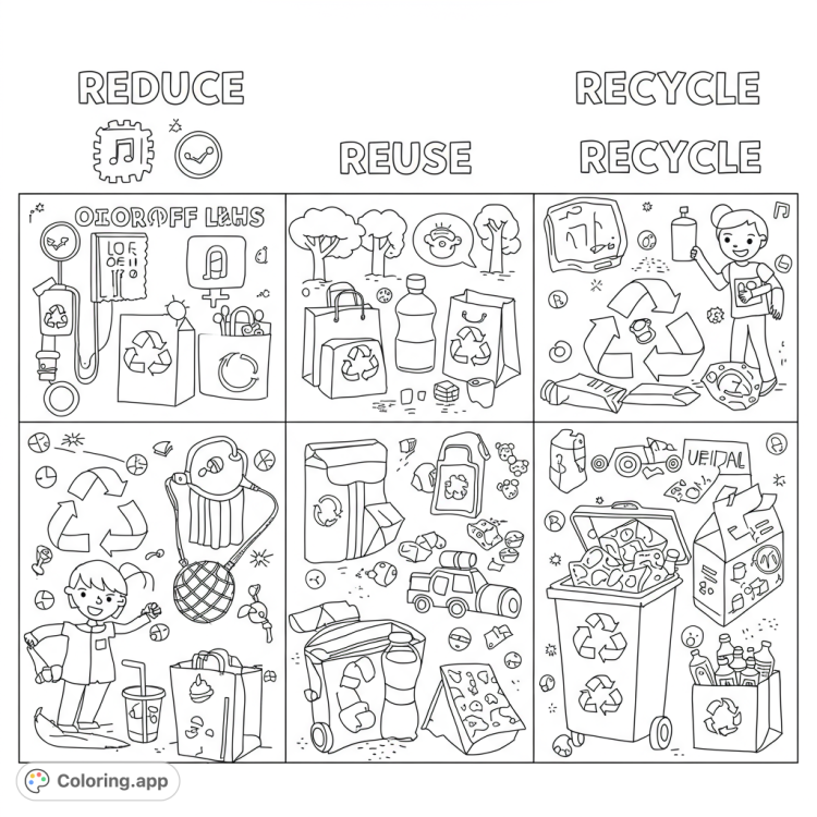 Reduce, Reuse, Recycle Coloring Page - Coloring.app