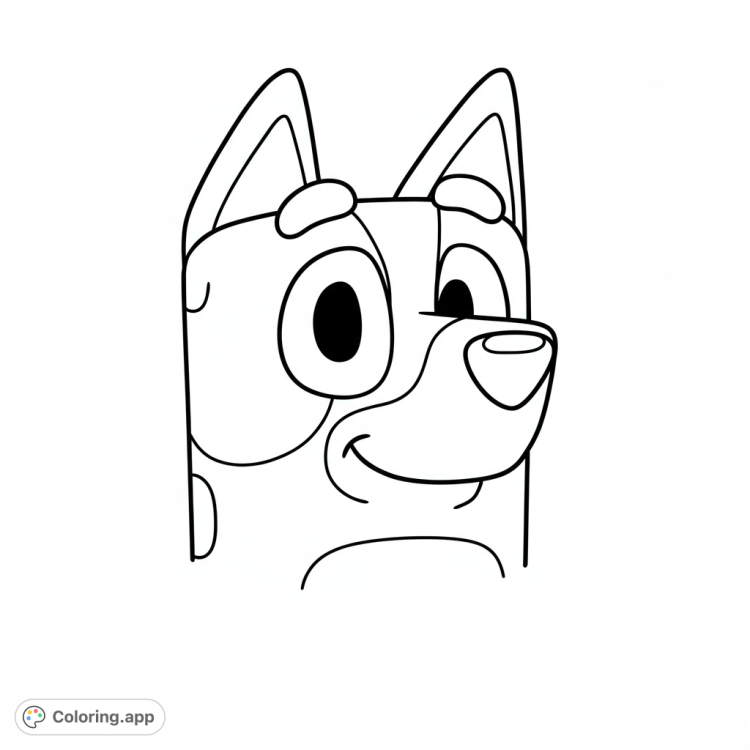Bluey's friendly face in a simple, clean line drawing.  Perfect for young kids!