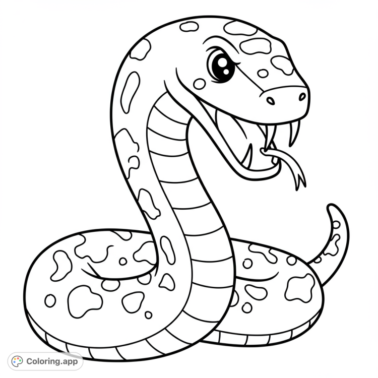 Cute Lego snake with big fangs ready to color!  Fun cartoon design with bold lines and open spaces.