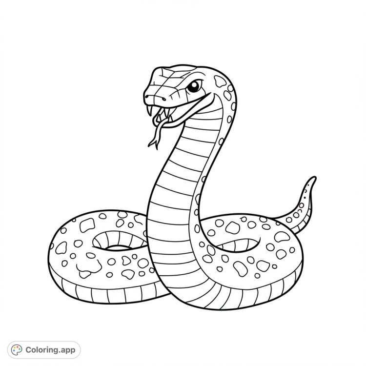 Easy Lego snake slithering with visible fangs, ready for coloring!  Fun black and white line art for kids.