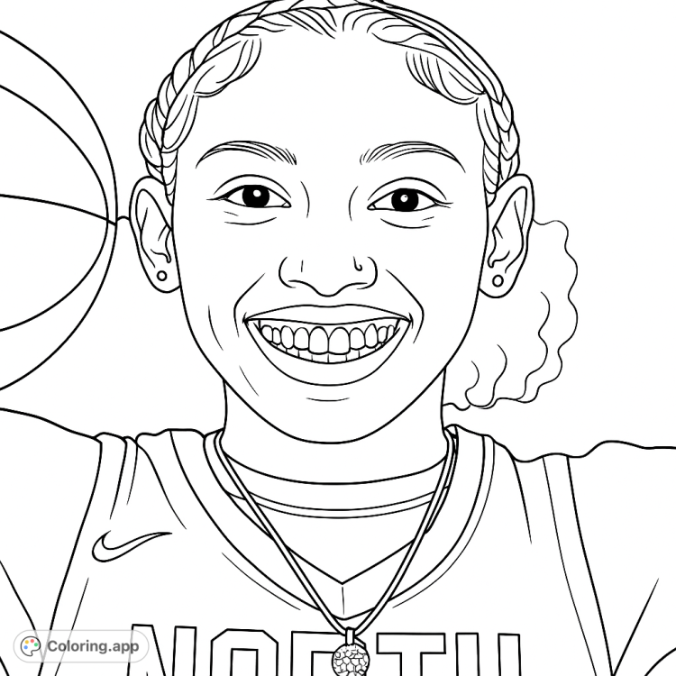 Detailed portrait of a smiling basketball player.  A great coloring activity for sports fans and aspiring athletes.