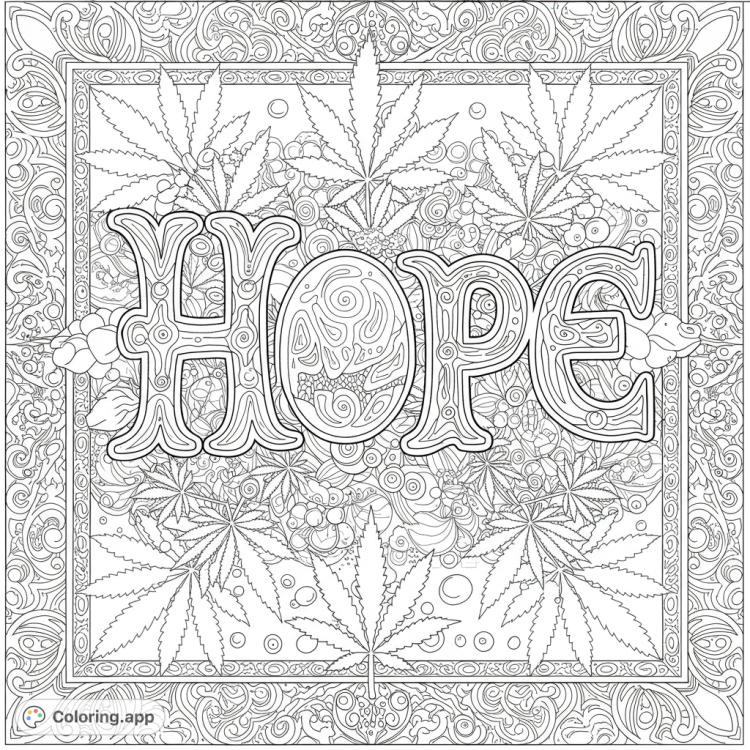 Intricate "Hope" design with a marijuana leaf background and trippy border.  Perfect for adults.