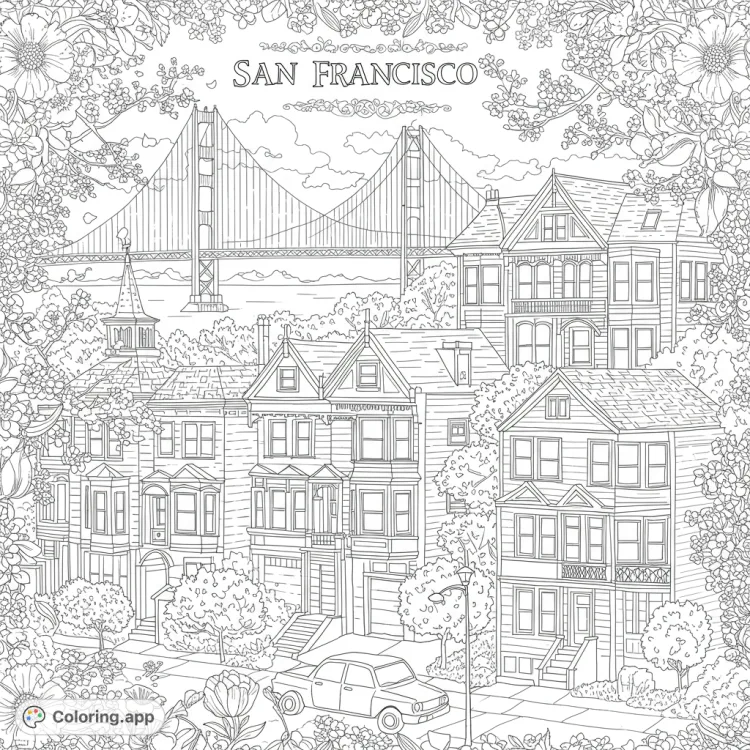 San Francisco Springtime Coloring Page
