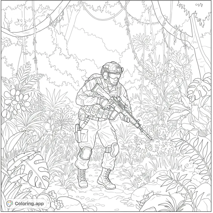 Navy SEAL Jungle Adventure Coloring Page