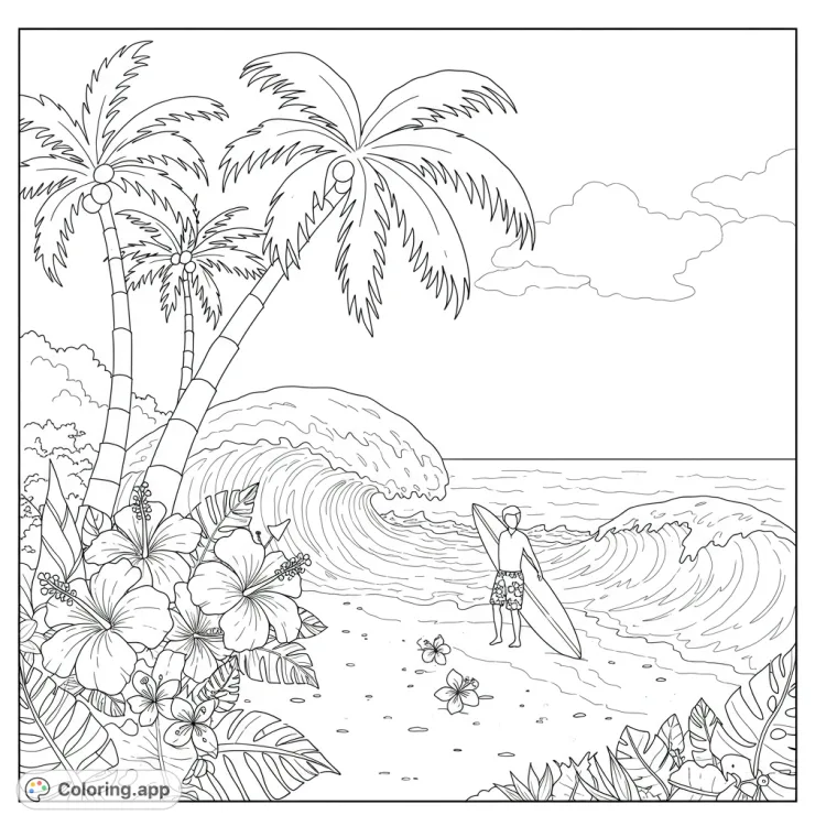 Hawaii Beach Scene Coloring Page