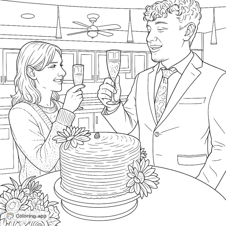 Celebratory Toast with Cake and Sunflowers