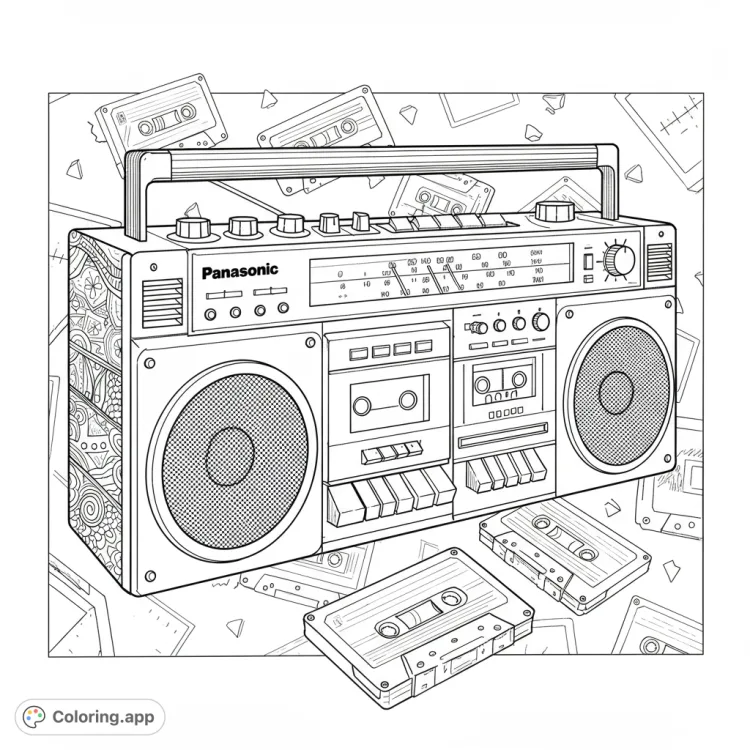 Retro Boombox Coloring Page