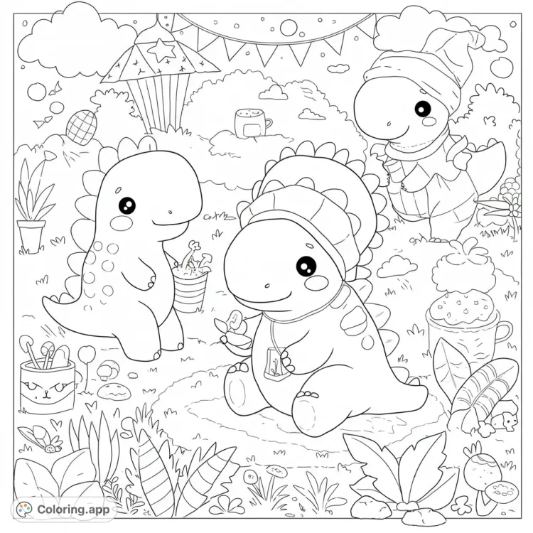 Cute Dinosaurs: Fun & Comfy Coloring Page