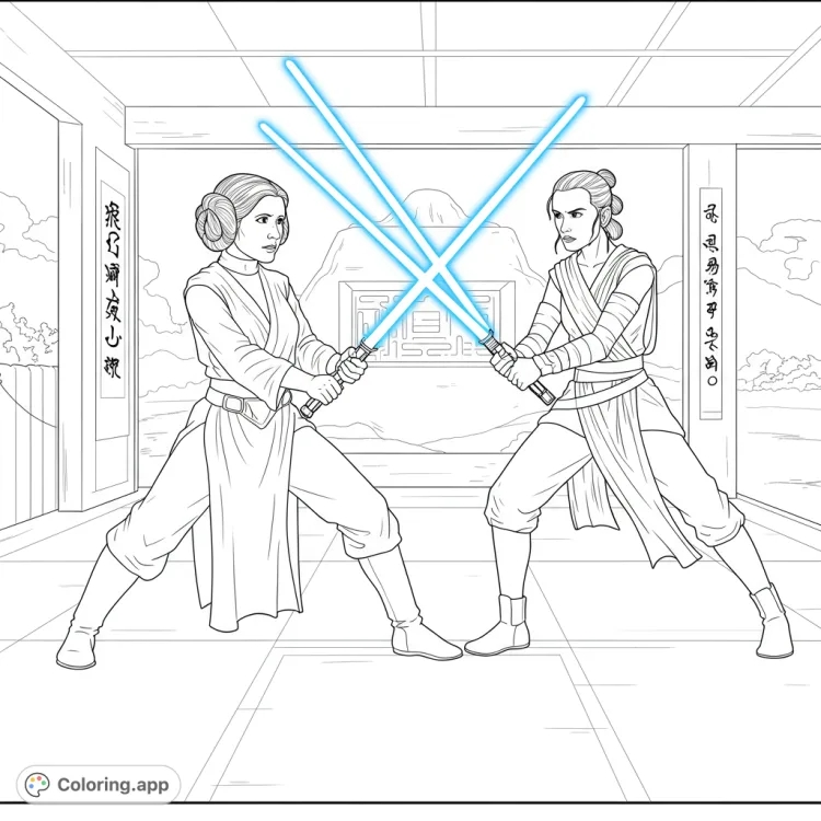Leia and Rey Lightsaber Dojo Duel