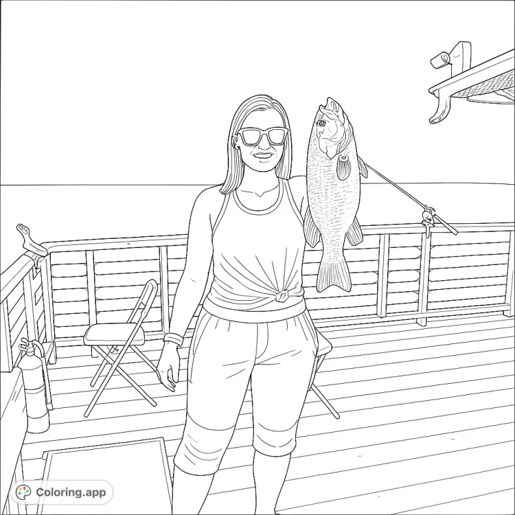 Woman's Fishing Catch on the Dock