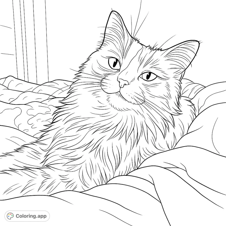 Calico Cat Lounging Coloring Page