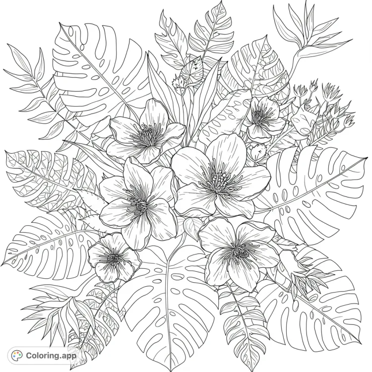 Elegant Botanical Floral Coloring Page