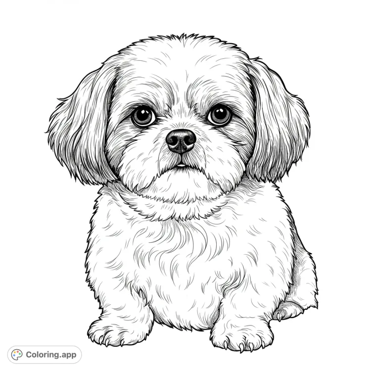 Detailed Black Shih Tzu Coloring Page