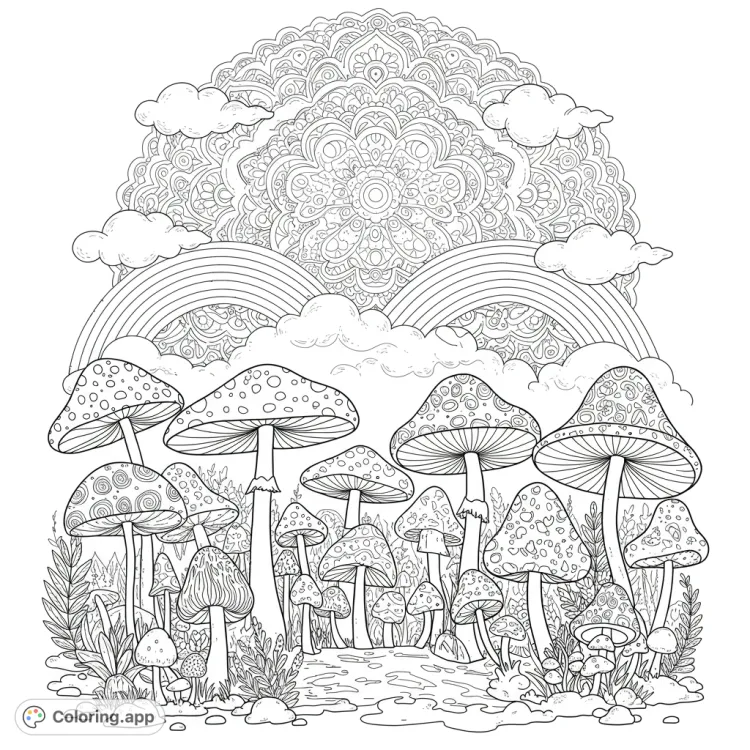 Magical Mushroom Forest Coloring Page