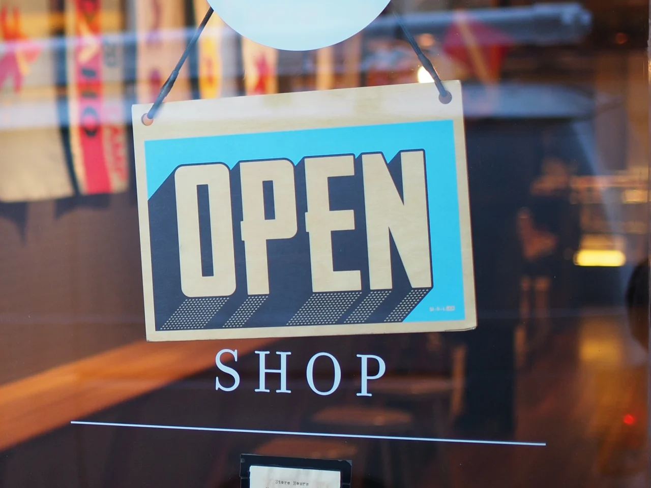 Open sign in a store's front door