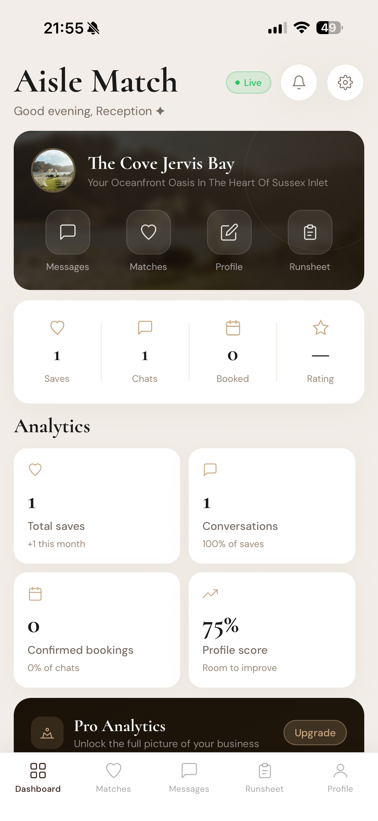 Vendor dashboard