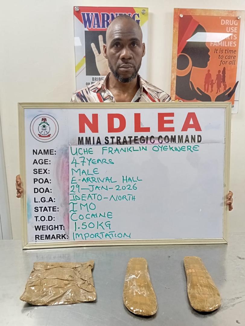 NDLEA intercepts Brazil returnee with cocaine concealed in private part, soles of footwear - FinancialEDGE