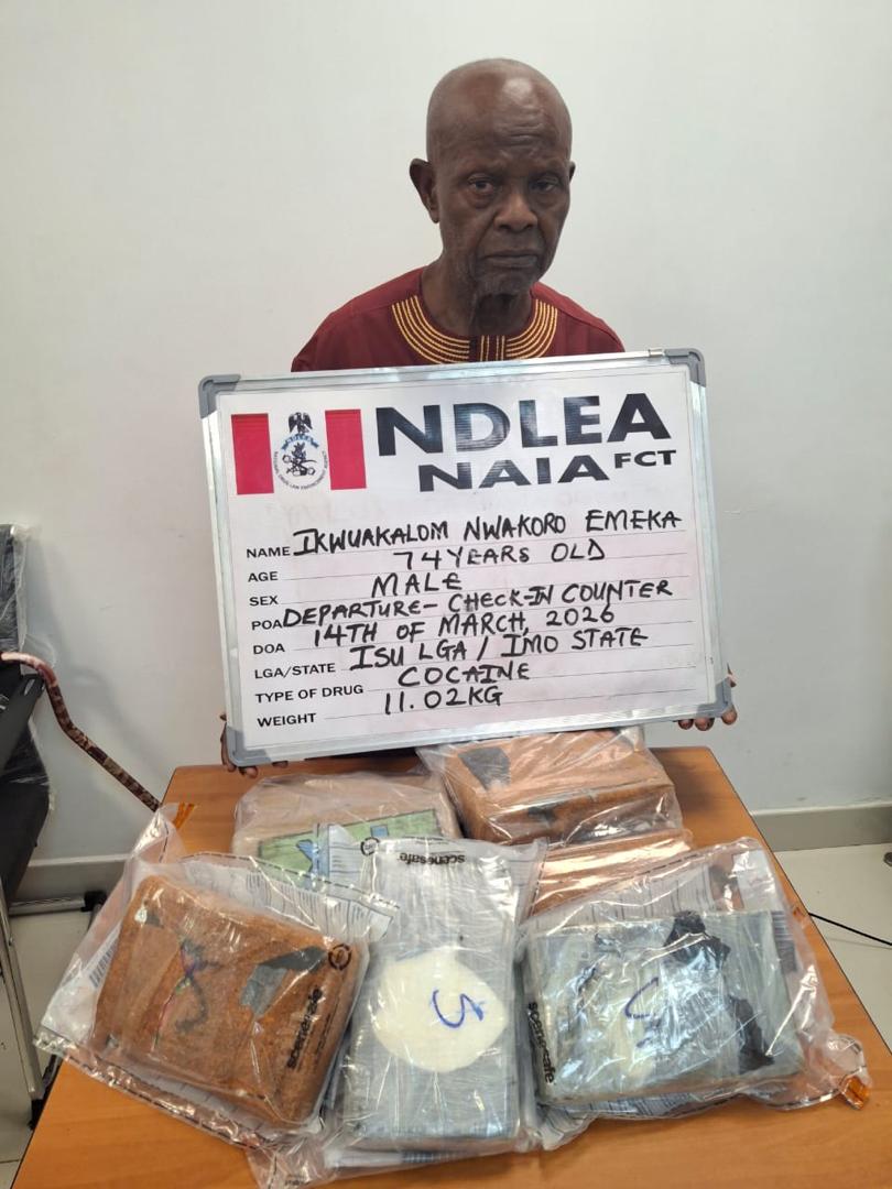 UK-bound 74-year-old grandpa arrested at Abuja airport with 11kg cocaine in balloons