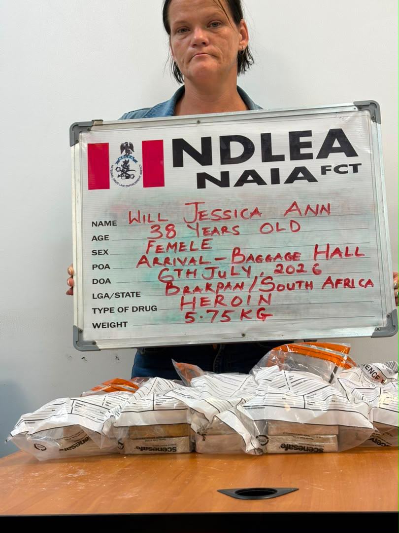 South African lady bags 40 years in jail for importing 5.75kg heroin into Nigeria