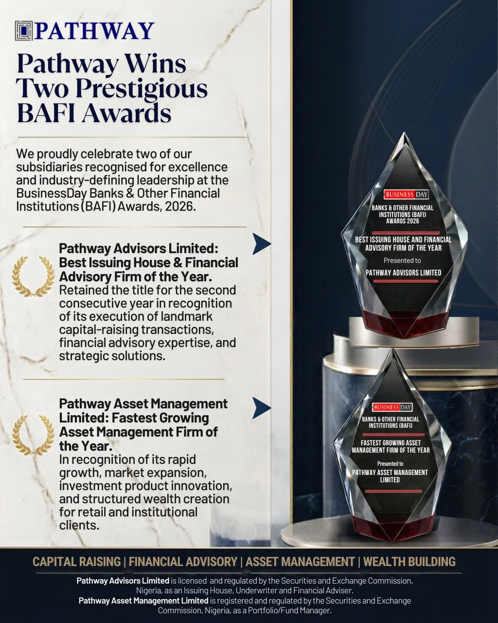 Pathway Advisors, Pathway Asset Management Win Big At BusinessDay BAFI Awards 2026