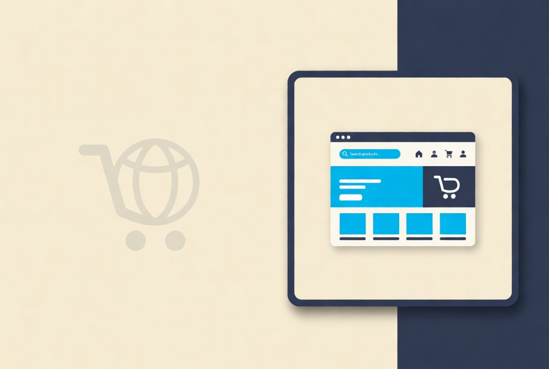 Marketplace browser illustration on a cream background with broad negative space on the left for discovery messaging.