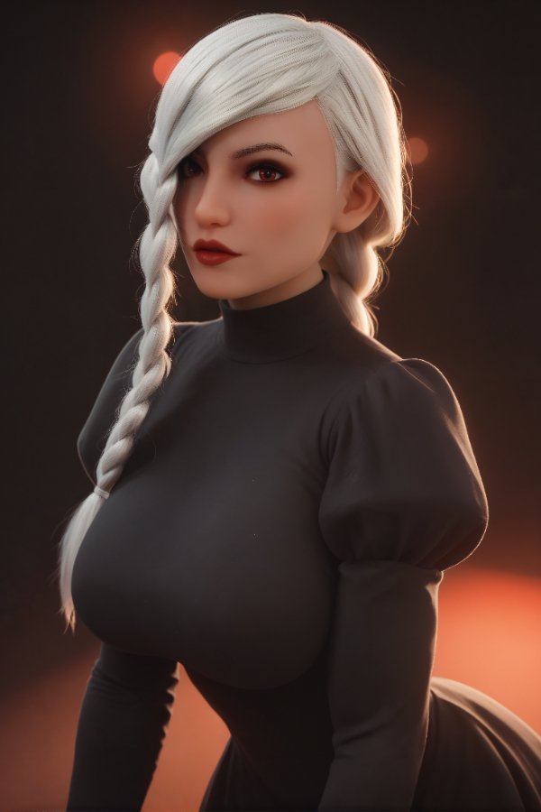 Anime Silver Hair Muscular Silicone Head Sex Doll 162cm H-cup Meimei