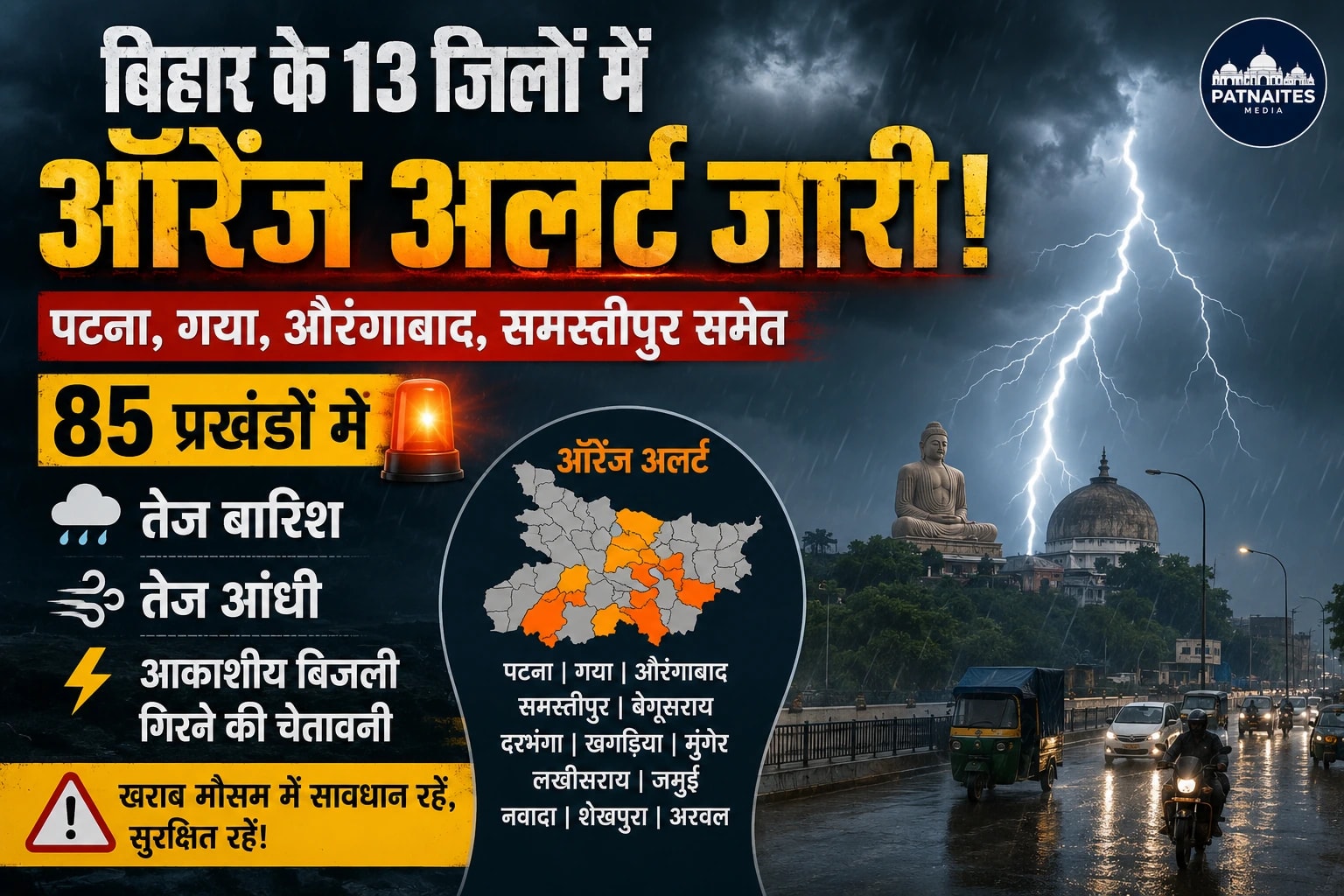 बिहार में बारिश का कहर: पटना, जमुई, बक्सर और खगड़िया में झमाझम बारिश, 19 जिलों में अलर्ट; गया में रेलवे ट्रैक पर गिरा पेड़, रेलकर्मी की मौत