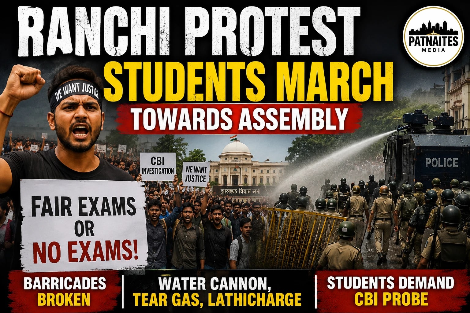Ranchi Student Protest Intensifies as Job Aspirants March Towards Jharkhand Assembly