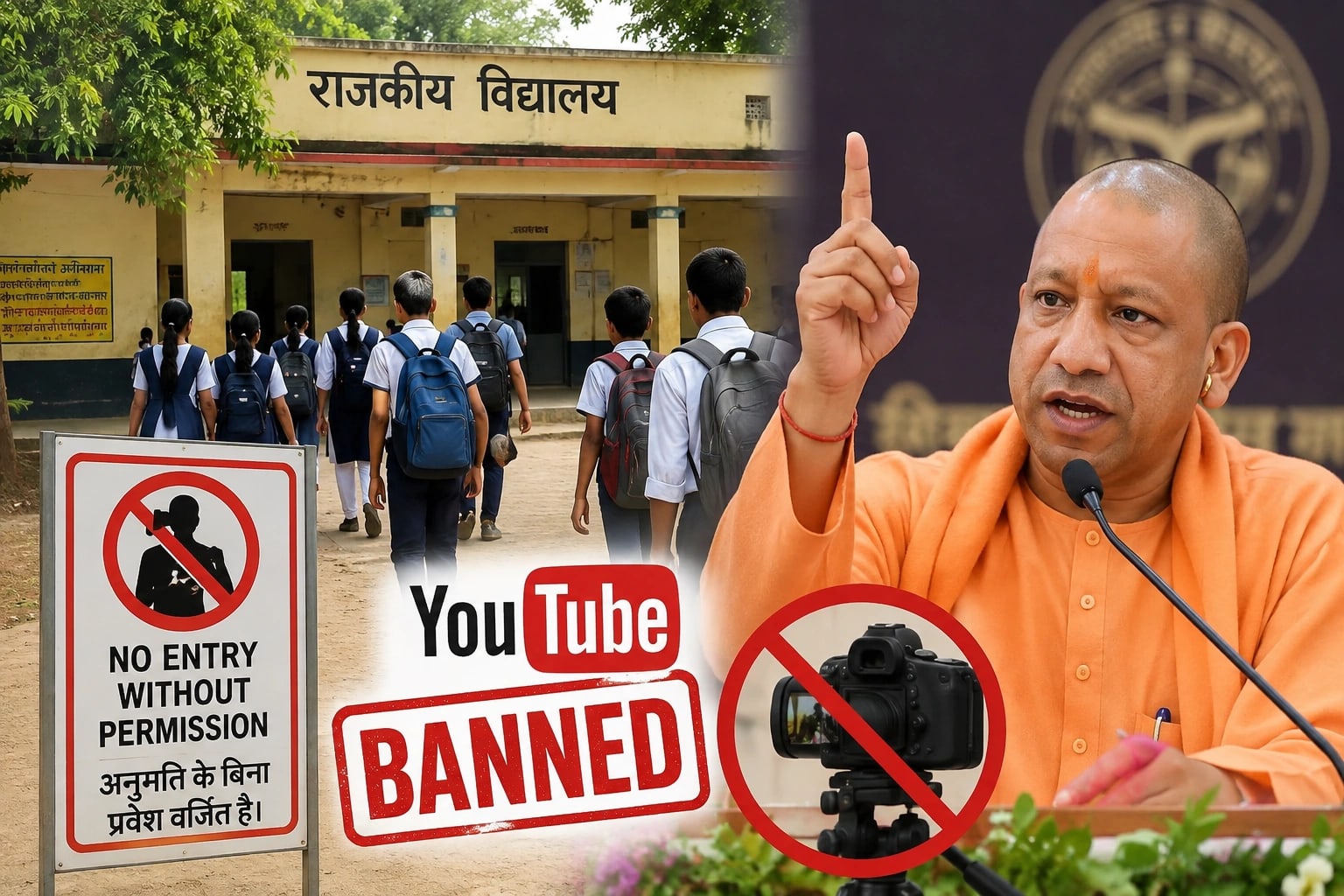 Uttar Pradesh Restricts Unauthorized Entry of YouTubers and Outsiders into Government Schools Lucknow | August 21, 2026 The Uttar Pradesh education department has tightened regulations on access to government and council-run schools by restricting the entry of YouTubers, social media creators, and other outsiders without prior permission. The move aims to protect students, maintain discipline, and prevent disruptions to academic activities. According to officials, several incidents were reported where individuals entered school premises to record videos, conduct interviews, or create social media content without authorization. Authorities believe such activities can interfere with classroom learning and compromise student privacy and safety. Student Safety and Learning Prioritized Education officials stated that the primary objective of the decision is to ensure a secure and focused learning environment for students. Schools have been instructed not to allow unauthorized photography, videography, or social media-related activities inside campuses without approval from the concerned authorities. The department also emphasized that teachers and students should be able to carry out academic activities without unnecessary interruptions caused by content creators seeking viral videos or online engagement. Orders Issued in Multiple Districts Reports indicate that districts including Ayodhya, Balrampur, Azamgarh, Ballia, and Mau have issued specific instructions restricting the entry of outsiders and social media influencers into schools. School administrations have been directed to enforce the guidelines strictly and report any violations. Officials argue that the restrictions are necessary to protect children’s privacy and maintain the dignity of educational institutions. Debate Over Transparency While many have welcomed the move as a step toward ensuring student safety, others have raised concerns about transparency and accountability. Critics argue that independent reporting and social media documentation have often helped expose issues such as poor infrastructure, teacher shortages, and irregularities in government schools. The debate has sparked discussions on finding a balance between safeguarding students and allowing public scrutiny of educational institutions. Conclusion The Uttar Pradesh government's decision reflects a growing focus on student security and uninterrupted learning. However, as discussions continue over transparency and public oversight, the policy is likely to remain a topic of debate among educators, parents, journalists, and digital content creators. Photo Suggestion: Use an image showing a government school building with students entering the campus, combined with a camera or YouTube-themed graphic to visually represent the restriction on unauthorized filming inside schools.