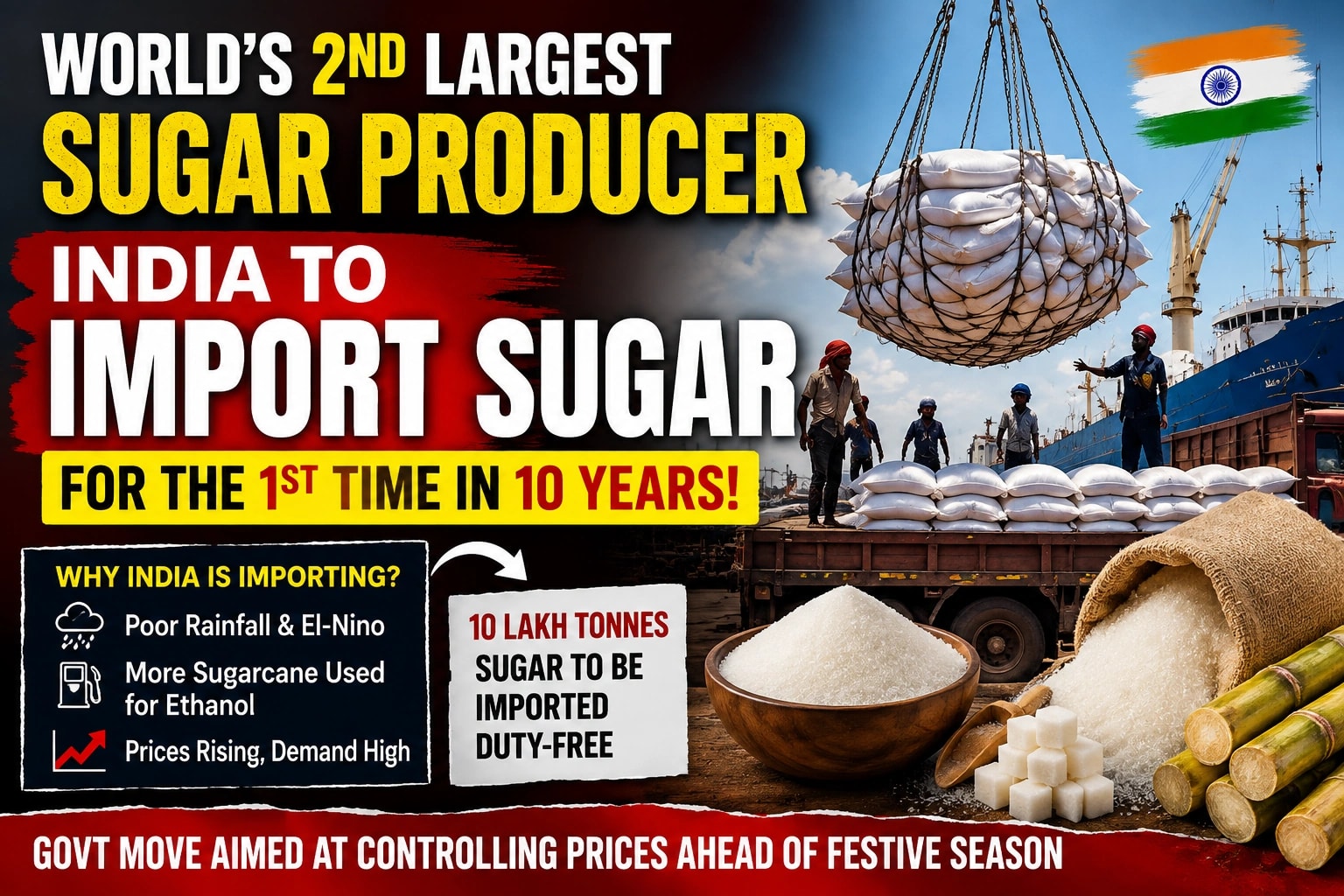 India to Import Sugar for the First Time in Nearly a Decade Amid Supply Concerns
