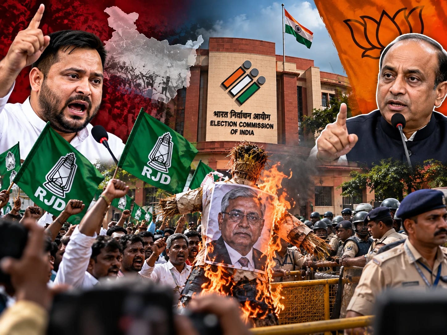 RJD Protest in Patna: Party Demonstrates Against Election Commission, Burns CEC Effigy