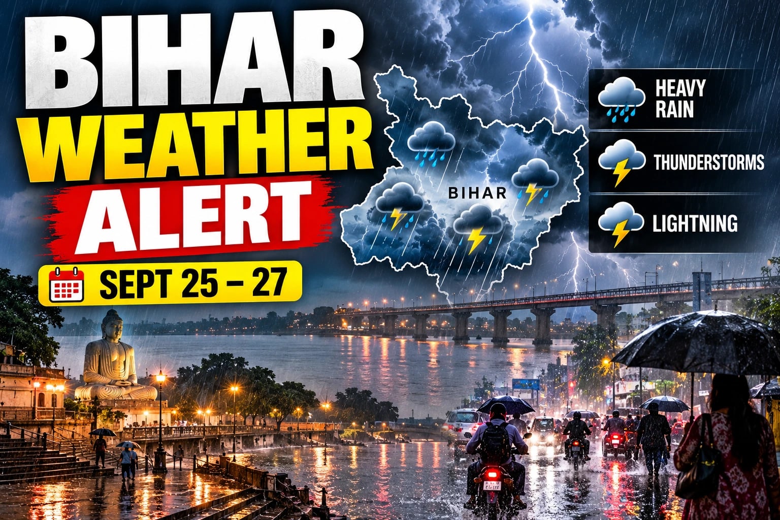 Bihar Weather Alert: Heavy Rain, Thunderstorms and Lightning Expected From September 25 to 27