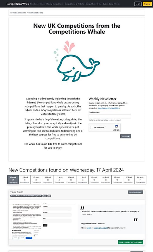Competitions Whale Homepage