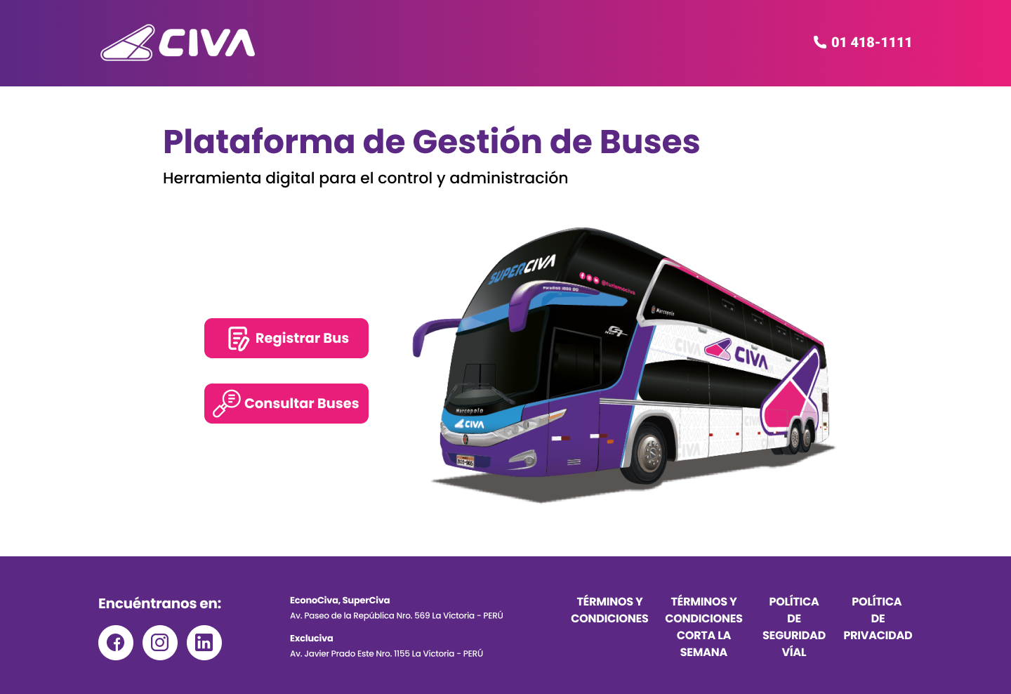 Buses CIVA - Plataforma de Gestión de Transporte