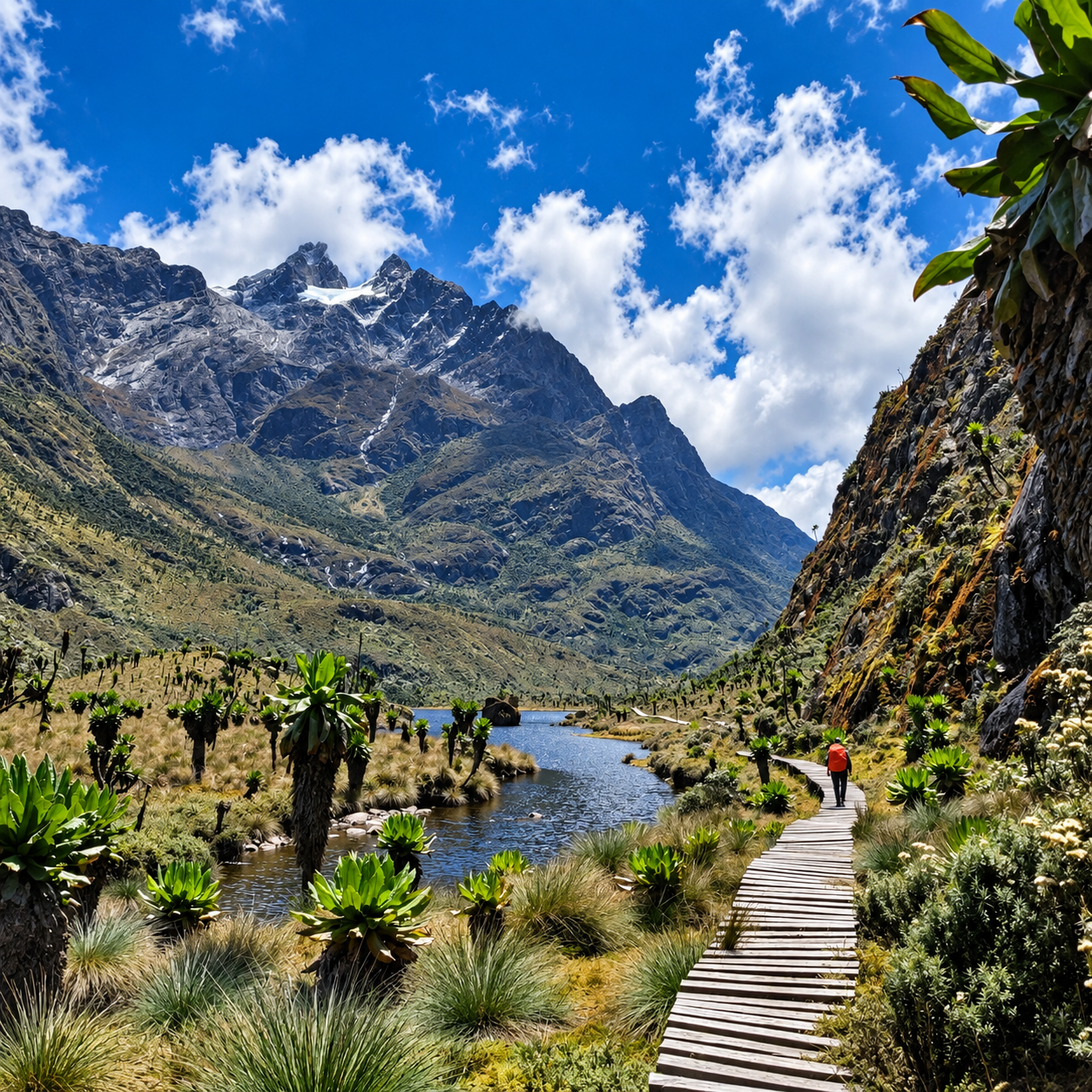 Bamboo forest path on the Rwenzori mountain slopes