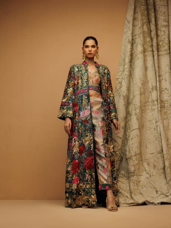 Long Coat - Luxury Pakistani Party Wear in Silk with Hand Embroidery