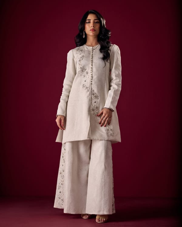 W.C 05 - Short Coat & Palazzo Set - Luxury Pakistani Party Wear with Hand Embroidery