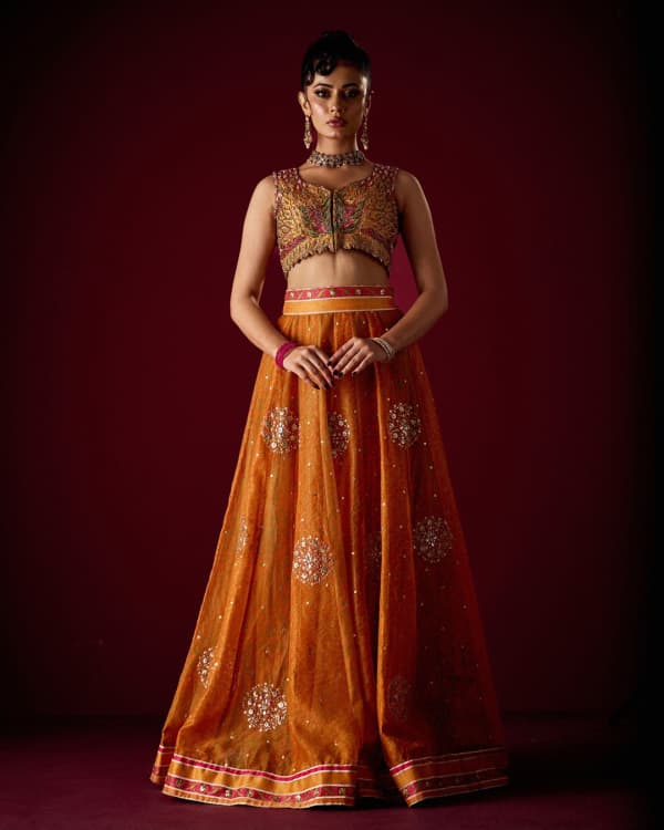 K-O 95 - Lehenga - Luxury Pakistani Formal Dress in TASAR SILK with Hand Embroidery