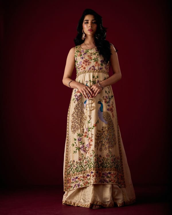 Peacock Dress - Luxury Pakistani Formal Dress in TASAR SILK with Hand Embroidery