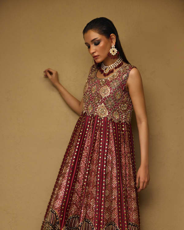 Ajrak - Luxury Pakistani Formal Dress in TASAR SILK with Hand Embroidery
