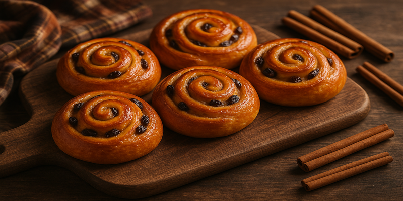 Cinnamon and raisin spirals