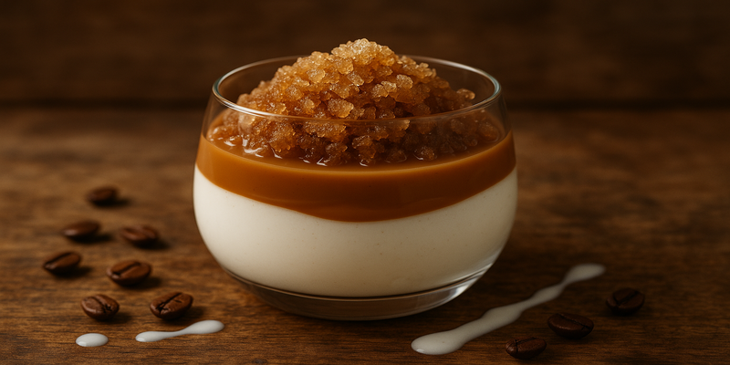 Dulce de leche with yogurt mousse and coffee granita